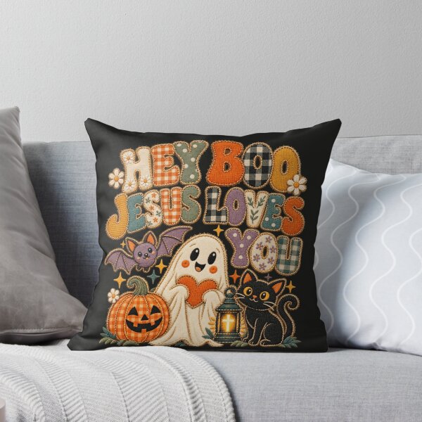 Item preview, Hey Boo Jesus Loves You Christian Halloween Patchwork Ghost designed and sold by AmiGraph.