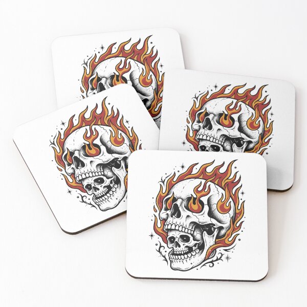 Item preview, Flaming Skull Within a Skull - Traditional Tattoo Flash Art designed and sold by OdysseusMilt.