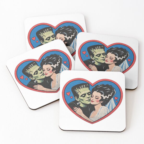 Item preview, Vintage 90s Romantic Frankenstein Monster and Bride Heart Halloween Love  designed and sold by Lalanian-Shop.