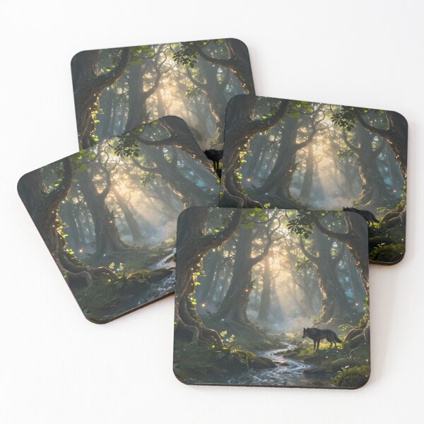 Item preview, Lone Black Wolf Stalking Through a Magical Forest designed and sold by Fanta-sticky.