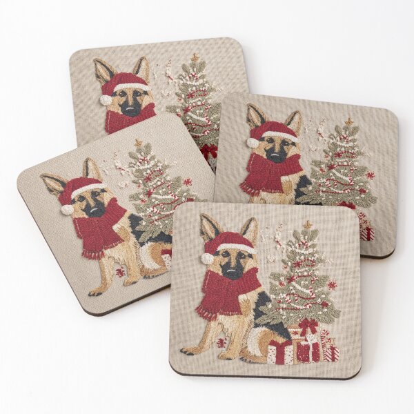 Item preview, Christmas-themed art featuring a German Shepherd, a dog of this breed, and gifts; a lovely decorative cushion for Christmas decor. designed and sold by Knightofartx25.