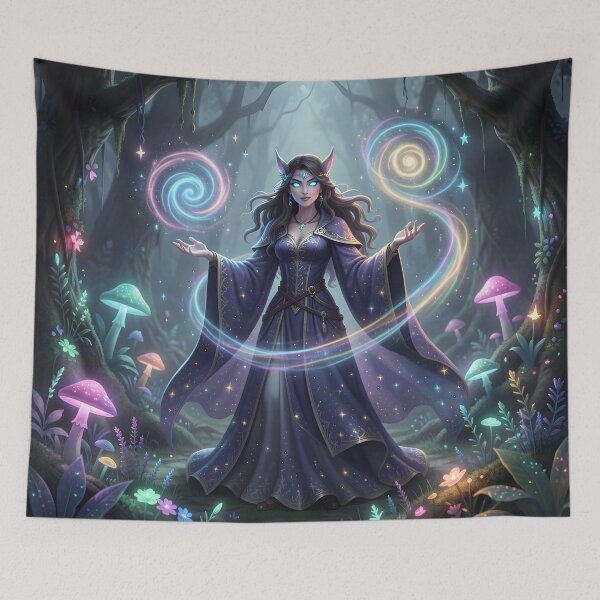 Item preview, Fox-eared Sorceress Weaving Magic in Mystical Woods designed and sold by Fanta-sticky.