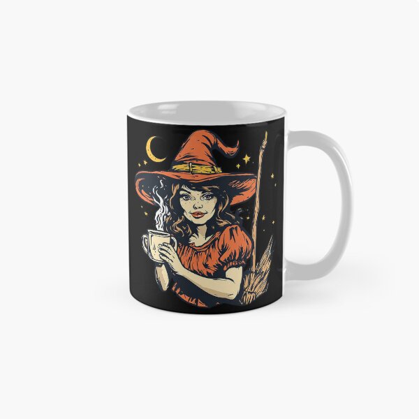 Item preview, Autumn Witch Coffee - Spooky Orange Witch Hat & Broomstick Halloween Art designed and sold by emiliacreations.