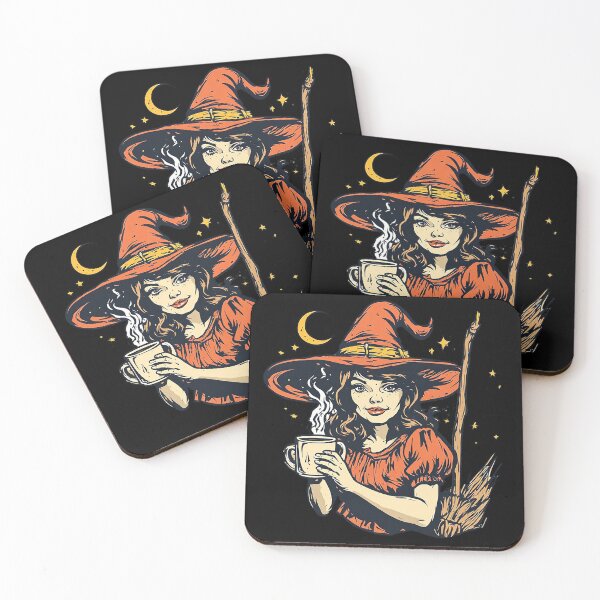 Item preview, Autumn Witch Coffee - Spooky Orange Witch Hat & Broomstick Halloween Art designed and sold by emiliacreations.