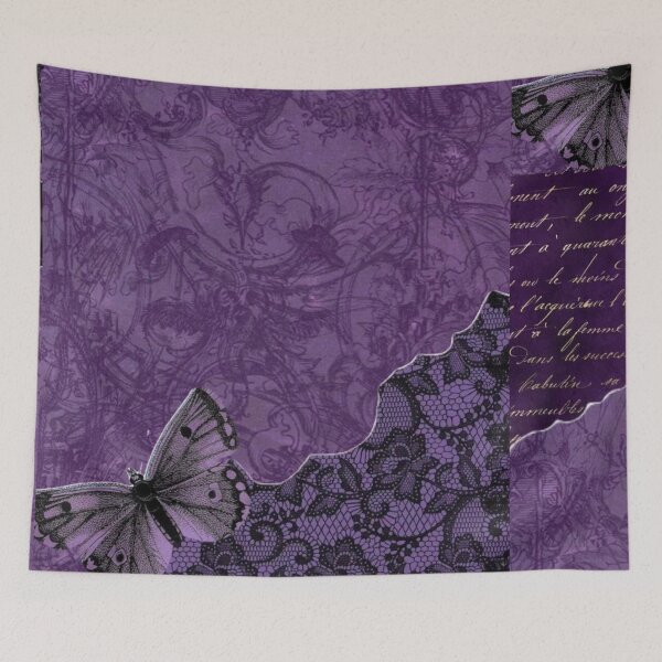 Item preview, Vintage Whimsigoth Purple Rose Butterfly Script Damask Collage designed and sold by BrontesWhimsyStore.