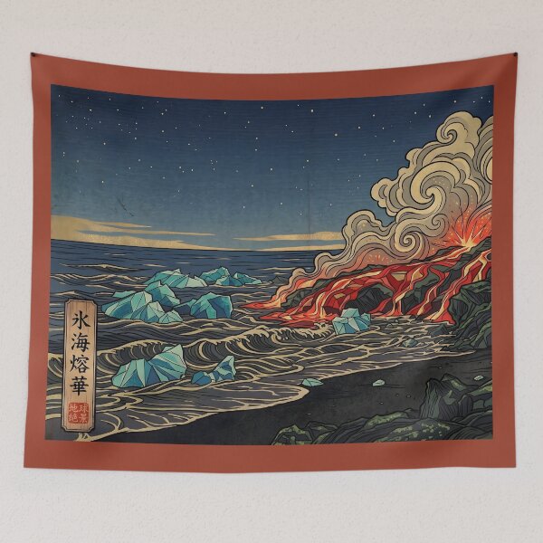 Item preview, Ukiyo-e Fire and Ice - Lava Flower of the Frozen Sea designed and sold by conohitoAI-ArtGallery.