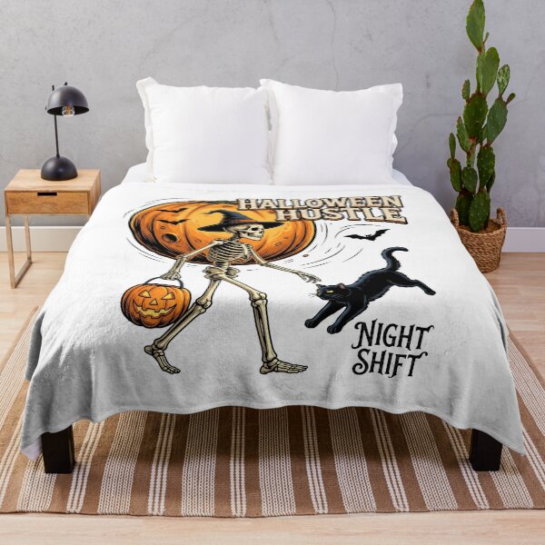 Item preview, Halloween Hustle Skeleton Black Cat Pumpkin Design designed and sold by Dmo3HarkoArt.