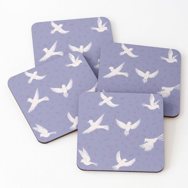 Item preview, White Dove Silhouettes in Flight - Bird & Leaf Pattern in Purple designed and sold by Sukilopi.