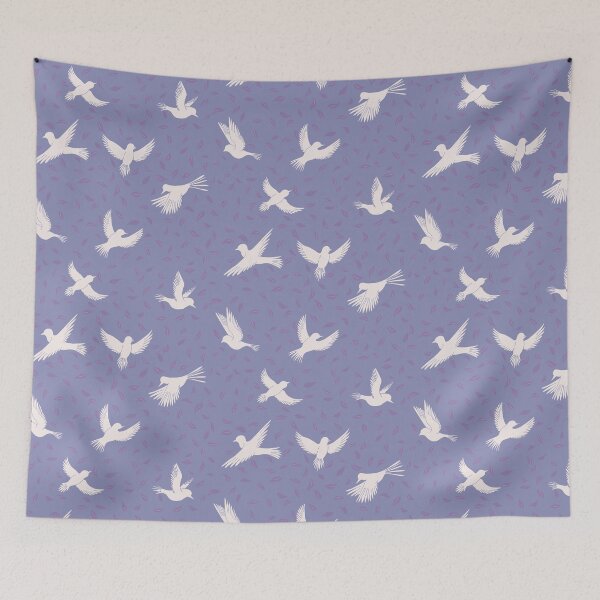 Item preview, White Dove Silhouettes in Flight - Bird & Leaf Pattern in Purple designed and sold by Sukilopi.