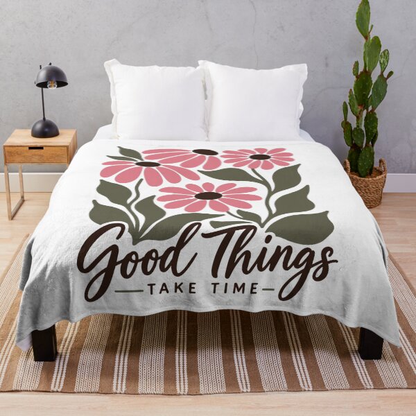 Item preview, Good Things Take Time Retro Pink Flowers designed and sold by imaniko.