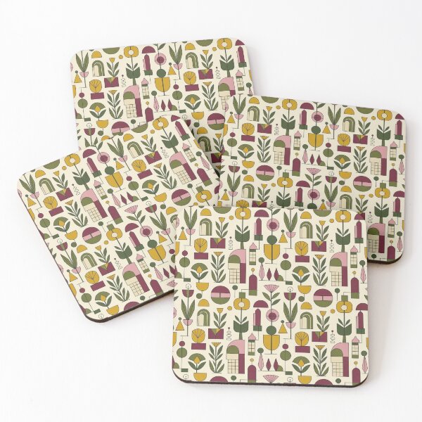 Item preview, Mid Century Modern Geometric Botanical Seamless Pattern Retro 70s Abstract Floral Wall Art designed and sold by Dogandesighn.