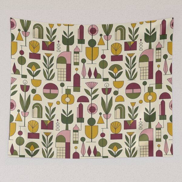 Item preview, Mid Century Modern Geometric Botanical Seamless Pattern Retro 70s Abstract Floral Wall Art designed and sold by Dogandesighn.