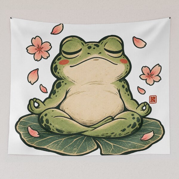 Item preview, Zen Frog Meditating on Lily Pad - Vintage Japanese Woodblock designed and sold by CreatifStudios.