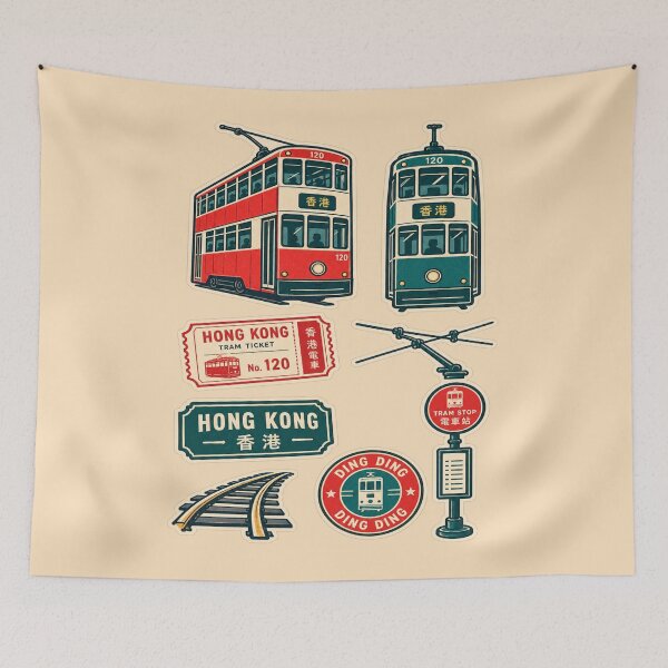 Item preview, Hong Kong Ding Ding Tram Sticker Pack – Vintage Transit Travel Art designed and sold by Globalcitytees.