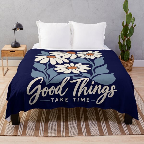 Item preview, Good Things Take Time Retro Blue Flowers designed and sold by imaniko.