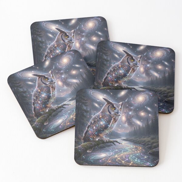 Item preview, Celestial Owl Perched Over a Universal River, Backdrop of Galaxies designed and sold by Fanta-sticky.