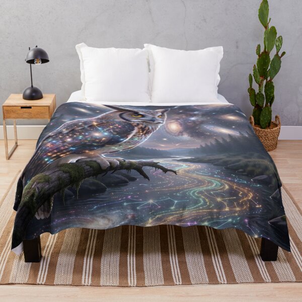Item preview, Celestial Owl Perched Over a Universal River, Backdrop of Galaxies designed and sold by Fanta-sticky.