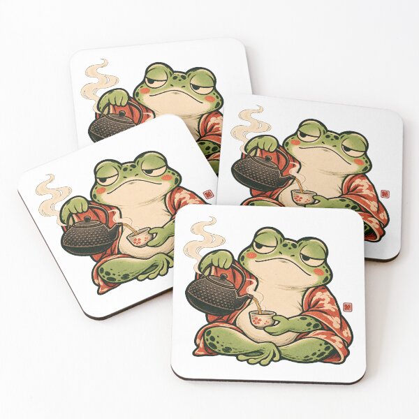 Item preview, Zen Tea Frog Pouring Tea - Japanese Tea Ceremony Woodblock designed and sold by CreatifStudios.
