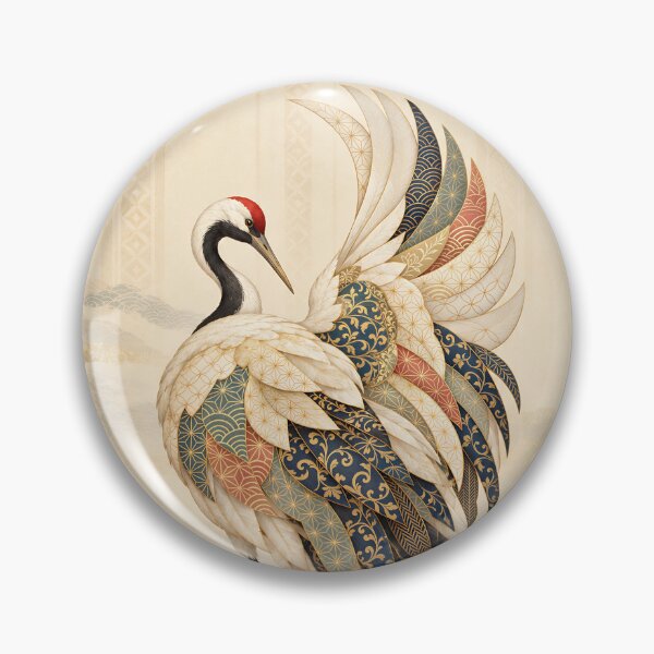 Item preview, Japanese Crane with Ornate Wagara Patterns designed and sold by JapaneseWagaraStudio.