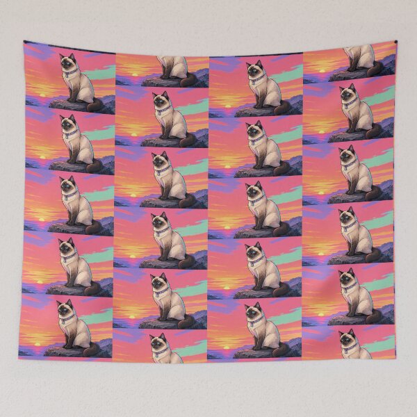Item preview, Siamese Cat Synthwave Sunset Vaporwave Aesthetic Ocean Cliff Pet Wall Art designed and sold by Dogandesighn.