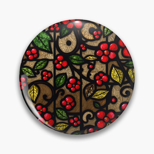Item preview, Red Berries and Leaves Stained Glass Style Botanical Pattern designed and sold by T-domain.