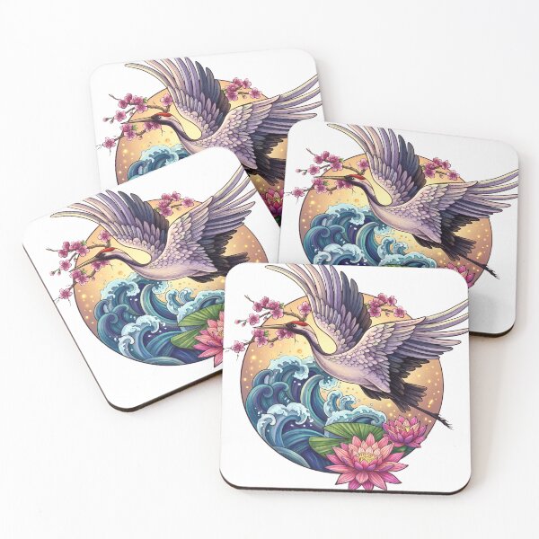 Item preview, Japanese Flight of the Crane – Ukiyo-e Ocean & Cherry Blossom Art designed and sold by Shopeon Designs.