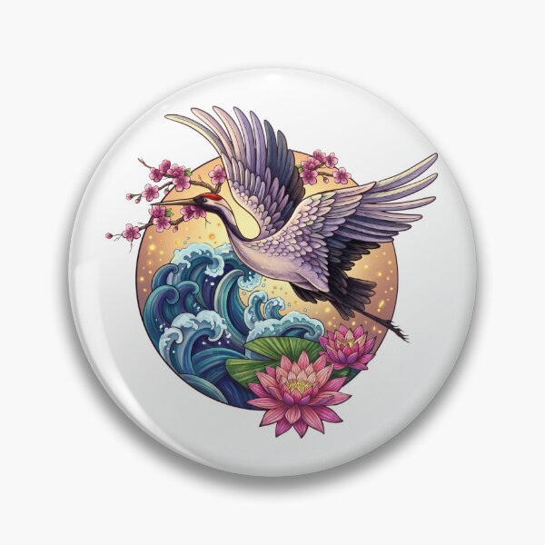 Item preview, Japanese Flight of the Crane – Ukiyo-e Ocean & Cherry Blossom Art designed and sold by Shopeon Designs.