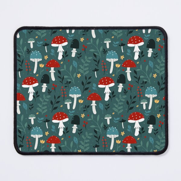 Item preview, mushrooms and forest foliage on a dark turquoise designed and sold by burbura.