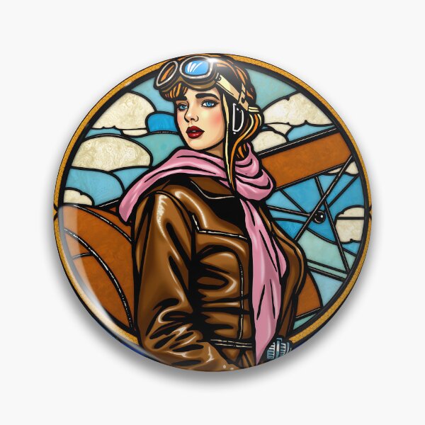Item preview, Vintage Aviator Woman Stained Glass Style Pop Art Portrait designed and sold by T-domain.