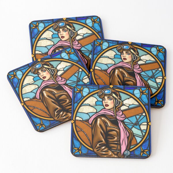Item preview, Vintage Aviator Woman Stained Glass Style Pop Art Portrait designed and sold by T-domain.