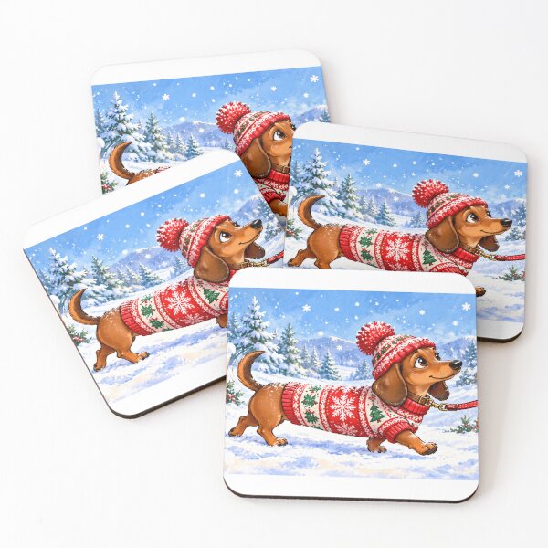 Item preview, Christmas Sausage Dog in Festive Jumper – Cute Snowy Winter Dachshund designed and sold by Britishdelights.