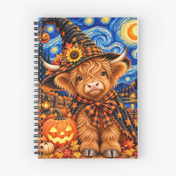 Item preview, Cute Halloween Highland Cow Witch Starry Night designed and sold by ShopFanCreation.