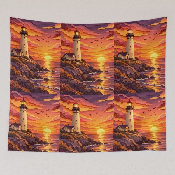 Item preview, Layered Paper Cut Lighthouse at Deep Sunset designed and sold by GrinGalore.