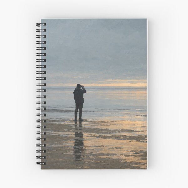 Item preview, The Watch — Birder with Binoculars at First Light, Coastal Birdwatching Art designed and sold by mushizaman.