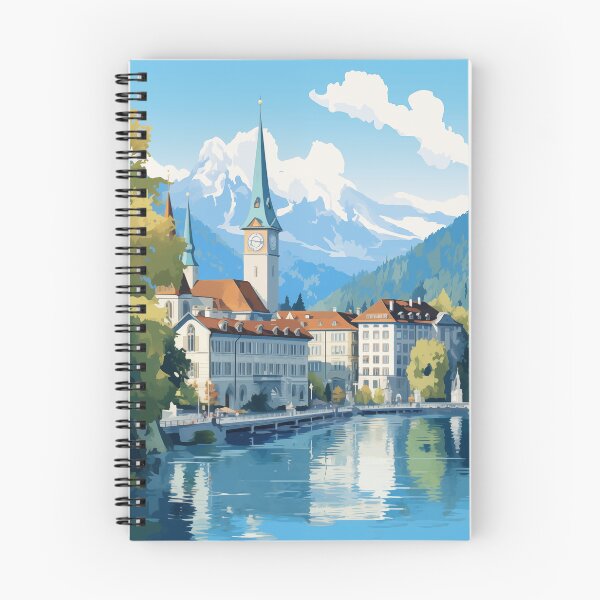 Item preview, Lucerne Switzerland Clock Tower Lake Watercolor designed and sold by Anuchartl.