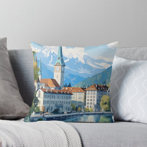Item preview, Lucerne Switzerland Clock Tower Lake Watercolor designed and sold by Anuchartl.