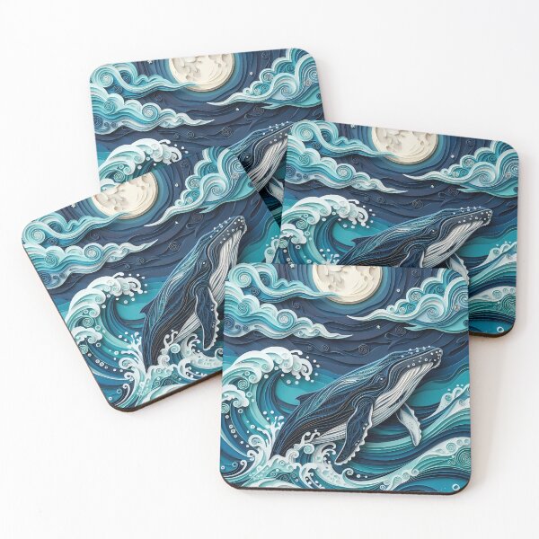 Item preview, Layered Paper Cut Majestic Whale Under Moonlit Ocean designed and sold by GrinGalore.