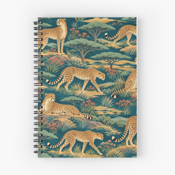 Item preview, Dusk on the Plains – Cheetah and Acacia Pattern in Teal and Gold designed and sold by Paper-Pickle.