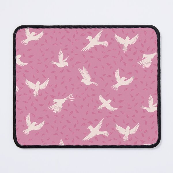 Item preview, White Dove Silhouettes in Flight - Bird & Leaf Pattern in Pink designed and sold by Sukilopi.