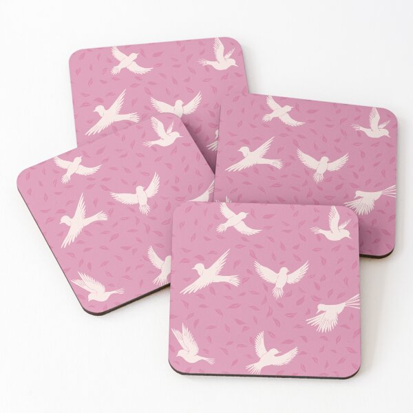 Item preview, White Dove Silhouettes in Flight - Bird & Leaf Pattern in Pink designed and sold by Sukilopi.