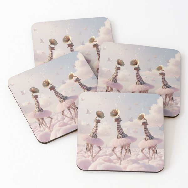 Item preview, Giraffe Ballerinas Gramophone Head Pink Clouds designed and sold by TJprint.