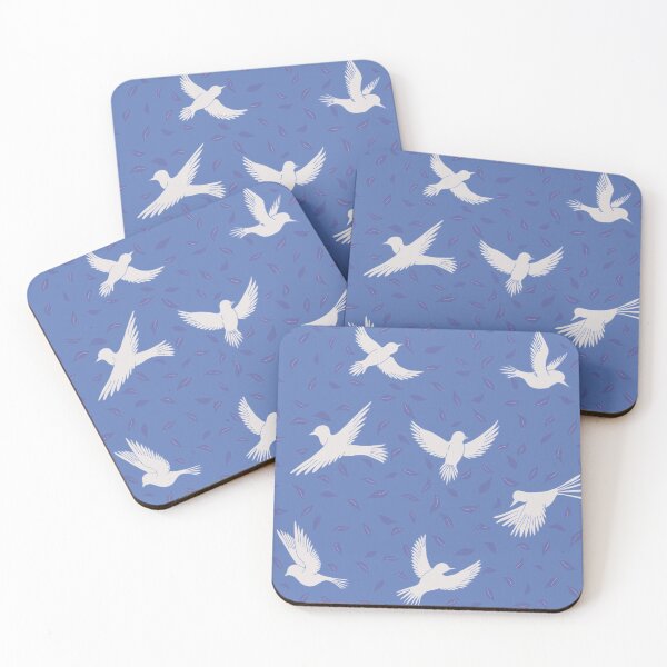 Item preview, White Dove Silhouettes in Flight - Bird & Leaf Pattern in Blue designed and sold by Sukilopi.
