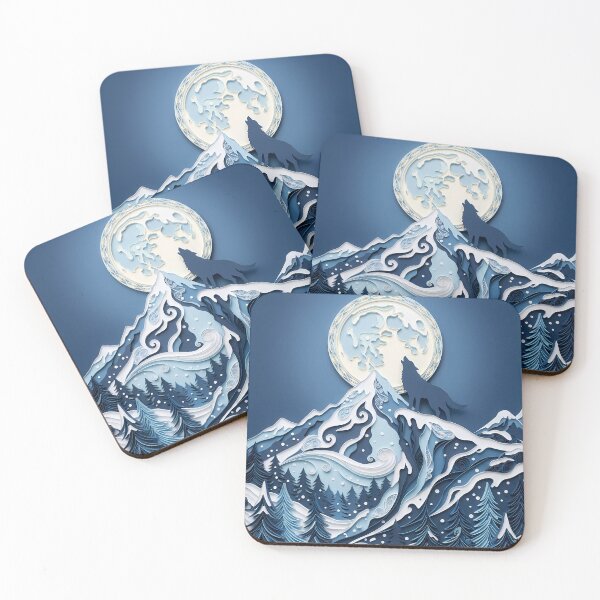 Item preview, Layered Paper Cut Wolf Howling at Moon in Winter Mountains designed and sold by GrinGalore.