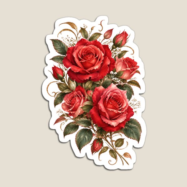 Item preview, Romantic Rose Bouquet with Ornamental Golden Details. designed and sold by MissYouONLY.