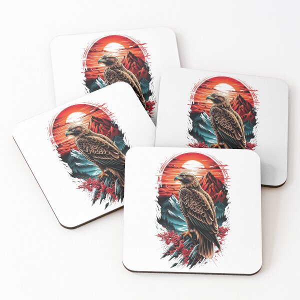 Item preview, Majestic Eagle Mountain Sunset Japanese Art-Style Illustration designed and sold by Shopeon Designs.