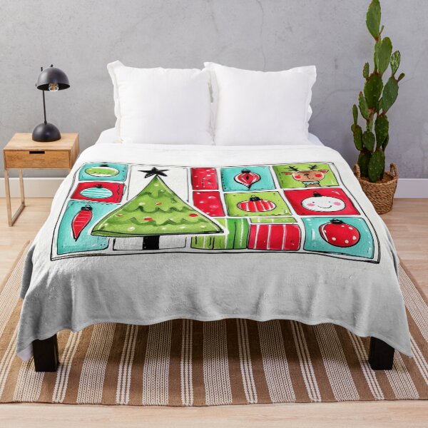 Item preview, Colorful Christmas Tree and Festive Ornaments Grid- Christmas Holiday Art with Bright Baubles and a Charming Reindeer designed and sold by OlfactoART Studio.