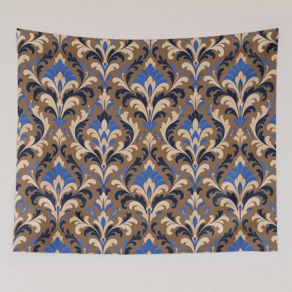 Item preview, Royal Blue Baroque Floral Damask on Warm Brown designed and sold by KokoDeez.