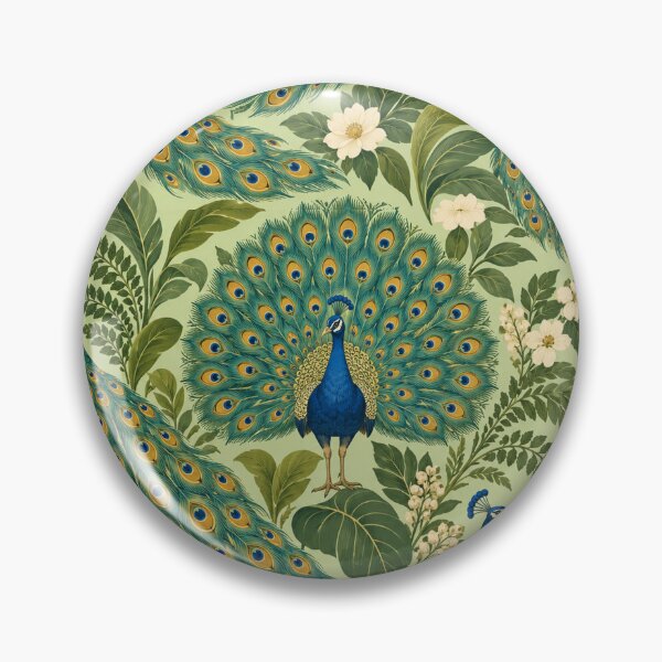 Item preview, Peacock Garden – Retro Botanical Pattern with Blue Peacocks and Flowers designed and sold by Paper-Pickle.