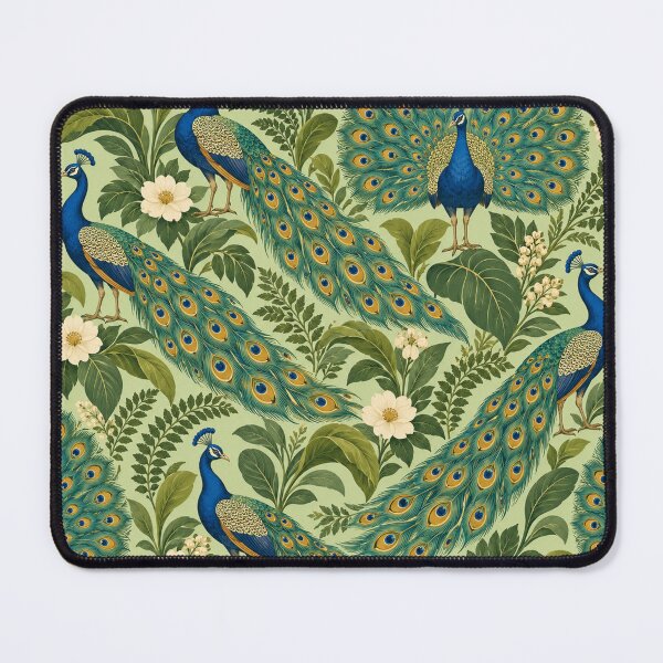 Item preview, Peacock Garden – Retro Botanical Pattern with Blue Peacocks and Flowers designed and sold by Paper-Pickle.