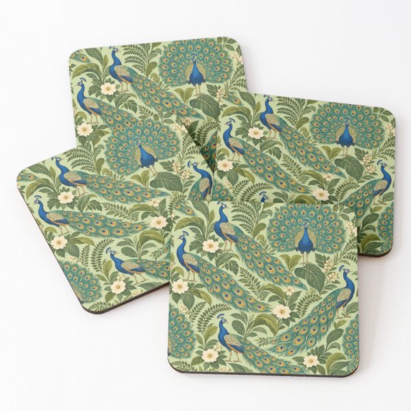 Item preview, Peacock Garden – Retro Botanical Pattern with Blue Peacocks and Flowers designed and sold by Paper-Pickle.